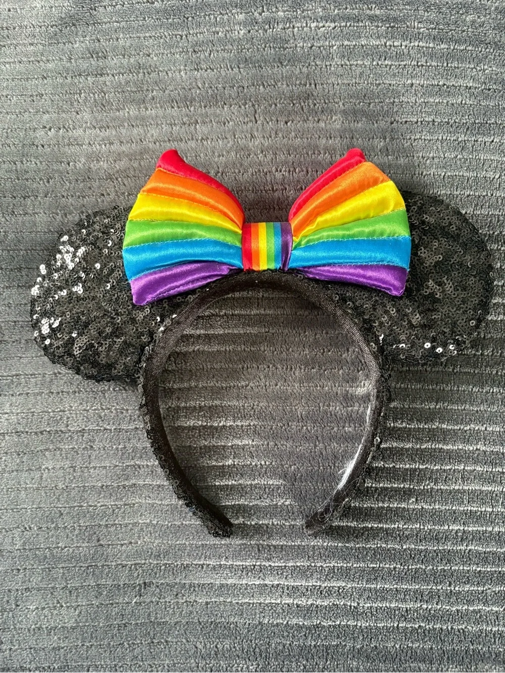 Disney Rainbow/Pride Bow Sequin Minnie Ear Headband - Black